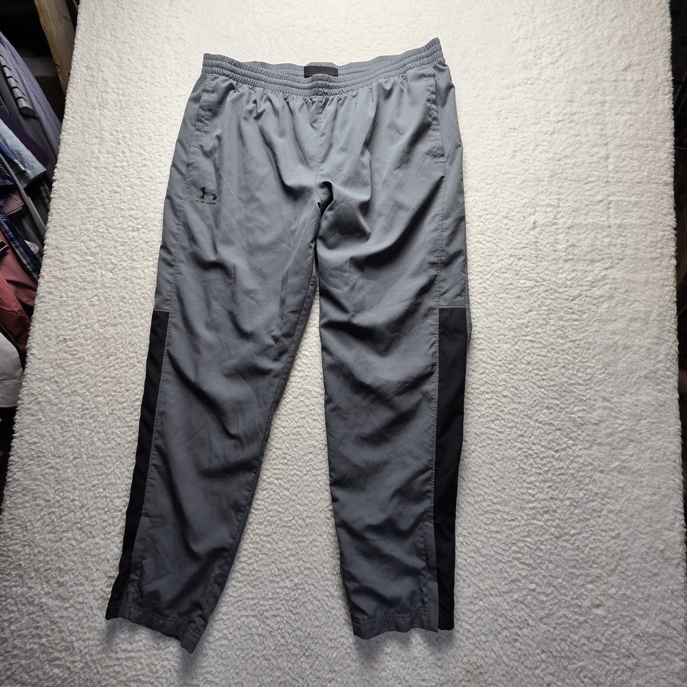 Under Armour Pants‎ Mens 2XL Gray Track Woven Lined Elastic Waist Side Stripe